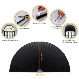 Jlong Arch Half Circle Window Shade Pleated Blinds No Tools Light Filtering Pleated Fabric Shade Arched Window Curtains for Home Living Room Bathroom Bedroom Kitchen Office, Easy to Cut and Install