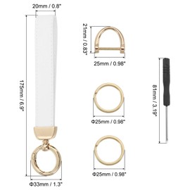 PATIKIL Leather Wristlet Keychain, Key Chain Holder Key Fob Wristband with 2 Key Ring and Anti-Lost D Ring for Men Women Purse Car Keys, Gold/White