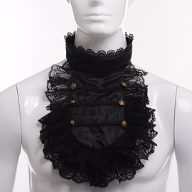 BLESSUME Colonial Lace Jabot Necktie Victorian Steampunk Collar Ruffle Black