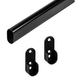 Gedotec Wardrobe Rail | Oval | Wardrobe Rail 1500 mm | 1 Piece Wardrobe Rail with 2 Pieces Rod Fixings | Furniture Pipe 30 x 15 mm | Wardrobe Clothes Rail Black | Metal Cupboard Tube