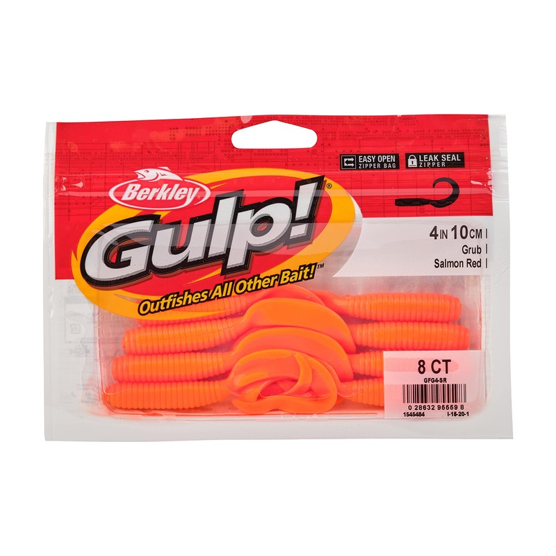 Berkley Gulp! Grub Fishing Soft Bait, Salmon Red, 4"