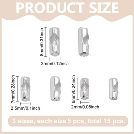 PLIGREAT 15 Pcs 925 Sterling Silver Bead Chain Connectors Clasps, Blinds Pull Cord Connector Fit for 2/2.5/3mm Beaded Ball Chain Clips DIY Crafts Jewelry Making Accessories