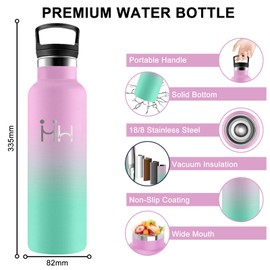 Stainless Steel Water Bottle, 1 Litre, BPA-Free, Thermos Flask with Straw, Double-Walled Vacuum Insulated, Water Bottle Metal, Thermos Flask, Leak-Proof, Water Bottle for Hiking, Yoga