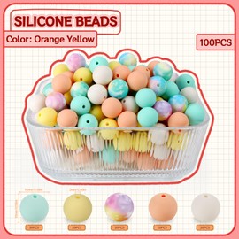 SALUOKE 100 Pcs 15mm Silicone Beads for Keychain Making, Pink Gream Silicone Beads Bulk Round Beads for Bracelets Pens Crafts Jewelry Making (Orange Yellow)