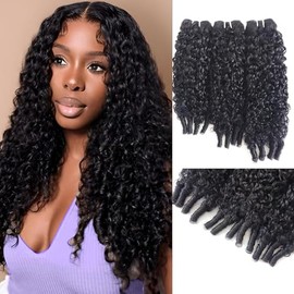 Extensiones de cabello humano rizado birmano con ondas al agua, 100% cabello virgen brasileño Remy sin procesar, tejido rápido para mujeres, color neg