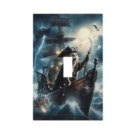 Spshian Light Switch Cover Plate Funny Cat Pirate Ship Sea Ocean Nautical Sailboat 1 Gang Switch Plate Covers Single Toggle Wall Plates Decorative Electrical Faceplate for Bathroom Bedroom Decor