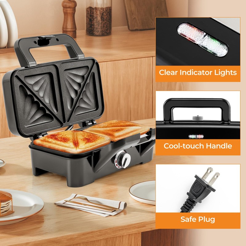 CHEFJOY 3 in 1 Sandwich Maker, 1082W Waffle Maker with