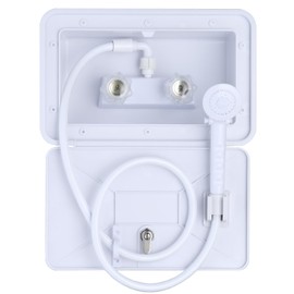 hansengroe RV Exterior Shower Box Outdoor Camper Trailer Shower Kit with 2.5 GPM Showerhead, Shower Faucet and 47'' Hose Wall Box Portable Use for Camper Van Travel Trailer Motorhome and Boat (White)