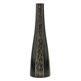 AeraVida Modern Stripes Black and Natural Mango Tree Wood Bottle-Shaped Vase | Gift for Speacial Day | Flower vase | Tall Black vases Home Decor
