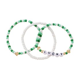 QRH St. Patrick's Day Beaded Bracelets Set Stackable Green Beaded Bracelet St. Patrick's Day Clover Letter Charm Lucky Stretch Bracelets Cute Irish Shamrock Holiday Party Jewelry Gifts
