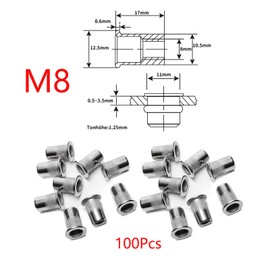 HAPPOW Pack of 100 Rivet Nuts M8, Flat Head Retractable Nuts, Blind Rivet Nuts Aluminium, M8 Countersunk Rivet Nuts for Metal and Plastic, for Furniture and Decorations