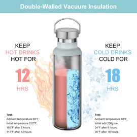 Volhoply Fog Stainless Steel Water Bottles,600 ML Vacuum Insulated Double Wall Travel Bottle with Leak Proof Lid of Handle,Metal Reusable Standard Mouth Flask Thermoses for School,Hikers,Gift