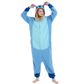 shengo Stitch Onesie Stitch Costume Jumpsuit Pyjamas Women Men Pyjamas Carnival Christmas Pyjamas Cosplay Adults, blue