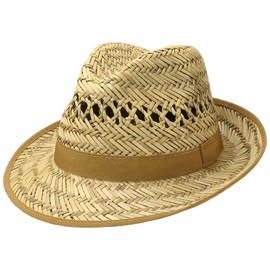 Lipodo Carovigno Vented Crown Straw Hat - Fedora Design - Sun Hat with Airy Pattern - Unisex Spring/Summer - Made in Italy, natural, XL