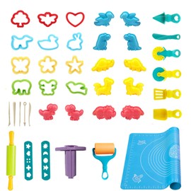Funbero Kneading Accessories for Children, 41 Pieces Kneading Tool Dough Plasticine Tool Set for Children, Including Dough Plasticine Tools, Moulds, Rolling Pin, Kneading Mat