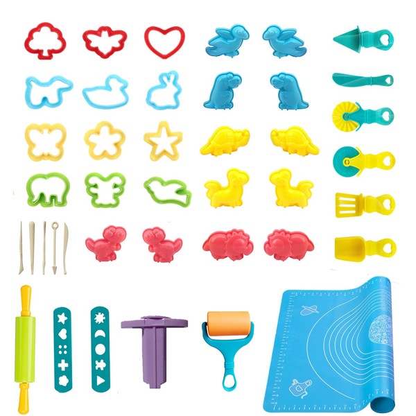 Funbero Kneading Accessories for Children, 41 Pieces Kneading Tool Dough