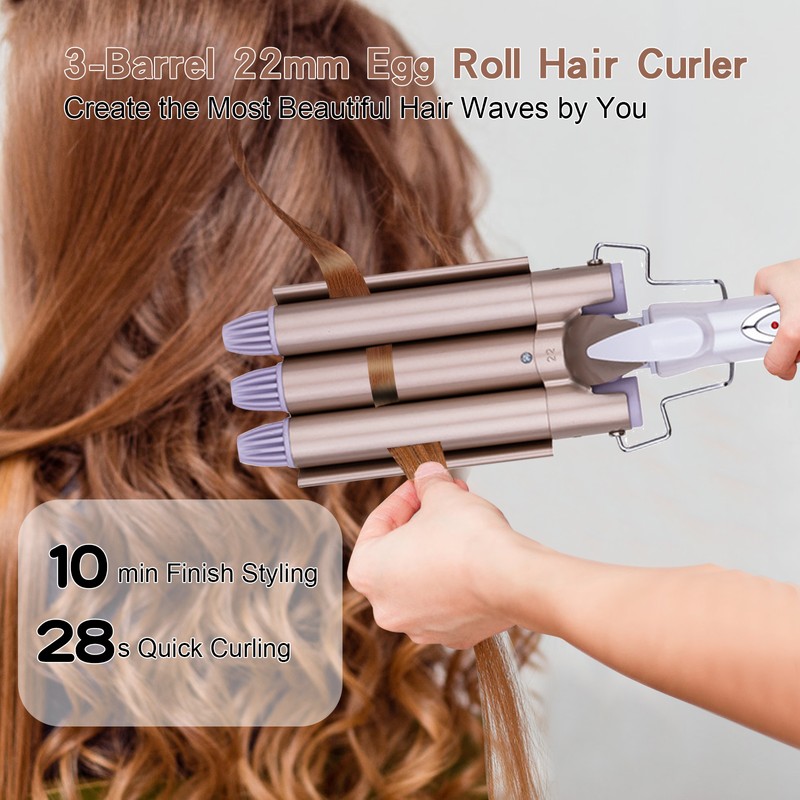 Hair Curling Iron 3-Barrel 22mm Egg Roll Hair Curler Hair