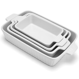 Casserole Dishes for Oven, Ceramic Baking Dish, Ceramic Casserole Dish Set of 4, Rectangular Lasagna Pans with Handles for Baking, Kitchen, White (9.5"/11.2"/12.2"/14.5")