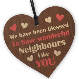 Red Ocean Neighbour Thank You Gifts - Neighbour Christmas - Friendship Gift For Neighbour - Wooden Hanging Heart Plaque - Best Neighbour Present