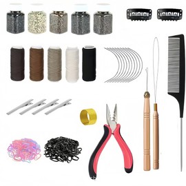 Hair Extension Tools Kit,2500 Silicone Lined Ring Beads,Pliers, Micro Link Rings,Needles,Threads, Rubber Bands, and Clips,DIY Hairstyling Accessories for Salon,Wedding