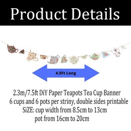 Tea Party Bunting Banner Decorations, 1 Set Tea Party vintage bunting, 12 PCS Afternoon Tea Flags Decorations, Reusable Floral Bunting for Afternoon Tea, Birthday, Garden Party