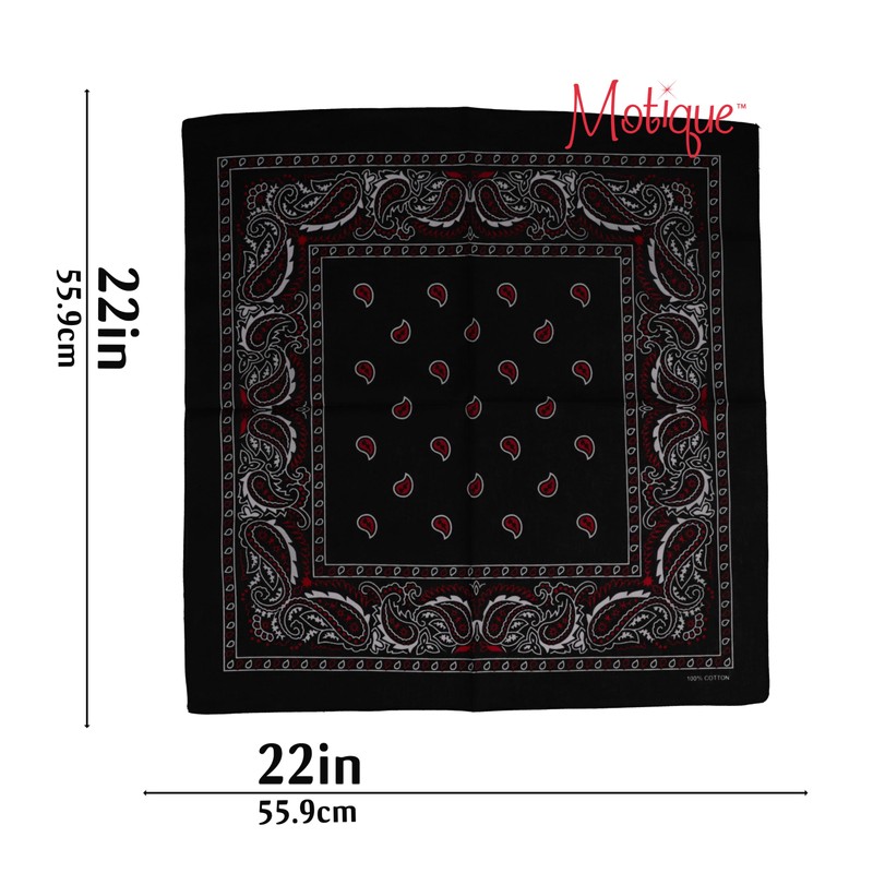 Motique Accessories Two Tone Paisley Bandana Black