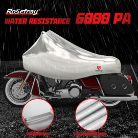 Rosefray 420D Motorcycle Half Cover-Outdoor Waterproof All Weather Protection Lightweight Half Cover,Silver XL Size for Most Touring Models Harley Davidson,Honda Goldwing,Road King Street Glide