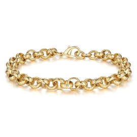 THE BLING KING Men's 8-Inch Gold Plated Diamond Cut Pattern Belcher Bracelet | Men's Gold Plated Lighweight Bracelet Weight: 23g Perfect for Men, Teens, & Kids