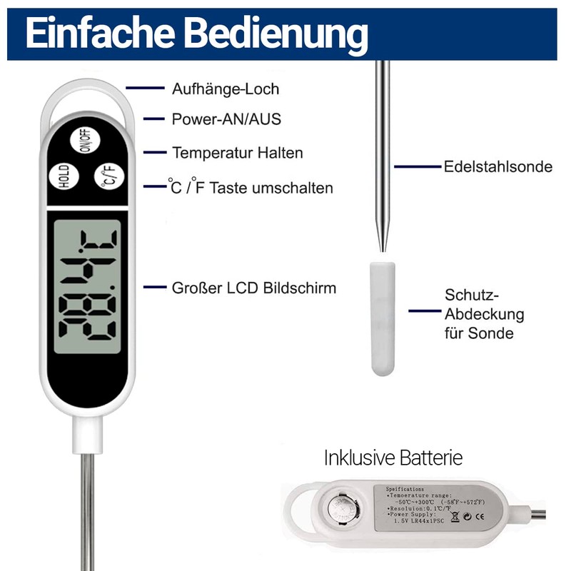 1 x kitchen thermometer (digital) for food and drinks (-50°C