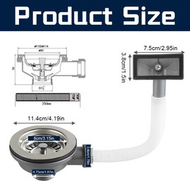 KQWVZ Stainless Steel Strainer Basket Valve, Kitchen Sink Drain Set, Siphon Kitchen Sink Drain Fitting with Overflow, Diameter 110 mm 1½ Inch Top, for Kitchen/Bathroom, Stainless Steel Drain Strainer
