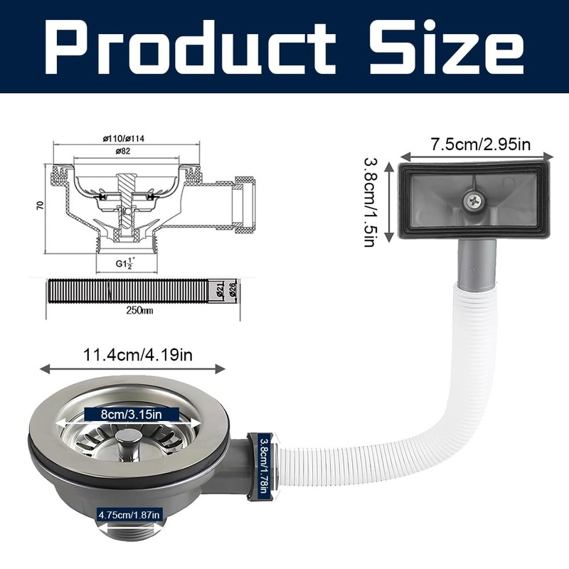 KQWVZ Stainless Steel Strainer Basket Valve, Kitchen Sink Drain Set,