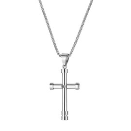 Flongo Cross Pendant Necklace Diamond Encrusted Stainless Steel Cross for Men and Women Minimalist Necklace Silver Black Birthday Gift Fashion Accessories, Stainless Steel, Diamond