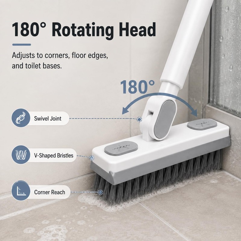 180° Rotating Gap Cleaning Tool with V-Shaped Bristles and Squeegee