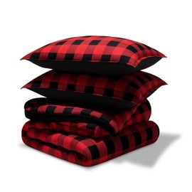 Bare Home Comforter Set - King Size - Ultra-Soft - Goose Down Alternative - Premium 1800 Series - All Season Warmth (King, Buffalo Plaid - Red/Black/Black)