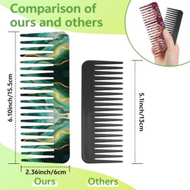 Miwasion 2PCS Wide Tooth Comb, Large Detangling Hair Comb - Glides Through Tangles with Ease, Cute Wide Tooth Comb Without Handle, Easy for Girls, Women, Men, Curly, Wet & Dry Hair(20-Marble-Boho)