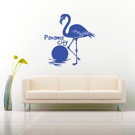 Panama City Florida Flamingo Bird Tropical Sunset Vinyl Decal Sticker Bumper Cling for Car Truck Window Boat Laptop Wall Cooler Tumbler | Die-Cut/No Background | Multiple Sizes and Colors (14” Inch, Red)