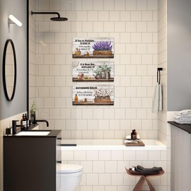 HOMEOART Bathroom Rules Wall Decor Farmhouse Bathroom Sign Toilet Rules Guest Bathroom Wall Art, Framed Art Pictures 8x16inchx3Pieces (Brown)