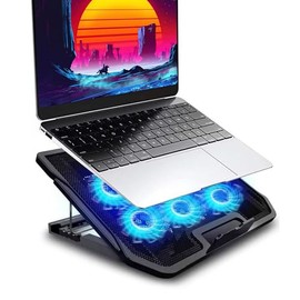 ZENSUKYE Enfriador para Laptop, Base de Refrigeración para Portátil Ventilador para Computadora Soporte de Laptop con 6 Ventiladores, Luces LED Azules, Ultra Silenciosa de Angulo Ajustable