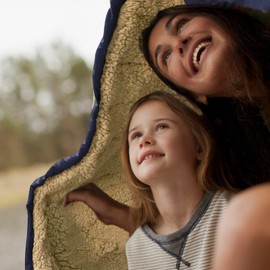 KawaGebo Kamp Outdoor Camping Blanket with Sherpa Lining, Extra Warm Thick Camp Blankets and Puffy Ultralight Soft Poncho DWR Camping Quilt for Cold Weather, Adventure, Sleeping, Backpacking 56"x 40"