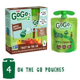 GoGo squeeZ Fruit on the Go, Apple Cinnamon, 3.2 oz. (4 Pouches) - Tasty Kids Applesauce Snacks Made from Apples & Cinnamon - Gluten Free Snacks for Kids - Nut & Dairy Free - Vegan Snacks