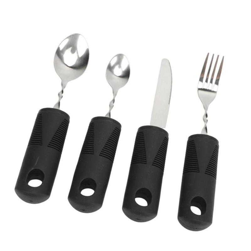 4pcs Elderly Adaptive Cutlery Set Eat Independently Easy Grip Handles