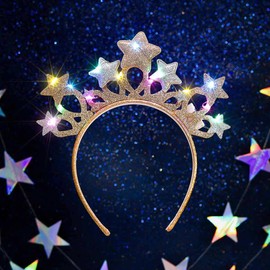 Gangel Light Up Star Headbands LED Crown Hairband Gold Glittering Headpiece Party Costume Hair Accessories for Women