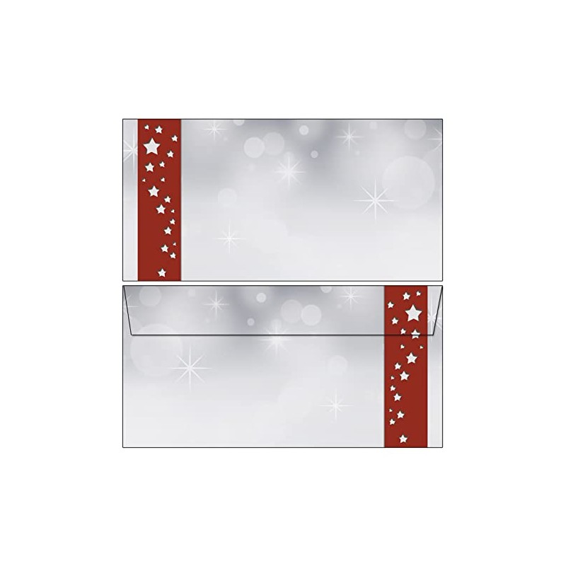 6525 25 Christmas Stars in Red Banner Envelopes DIN Long