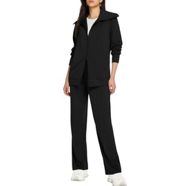 Casly Lamiit Women's 2 Piece Sweatsuit Sets Lounge Outfits Long Sleeve Double Zipper Sweatshirt Track Pants Casual Tracksuit, Black, Medium