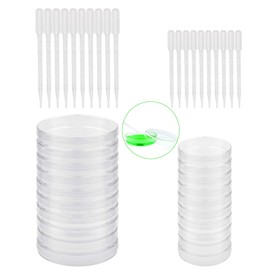 Pack of 20 Petri Dishes Sterile and 20 Transfer Pipettes, Plastic Transparent Petri Dish with Lid for Laboratory Culture School Laboratory Science Fair Projects