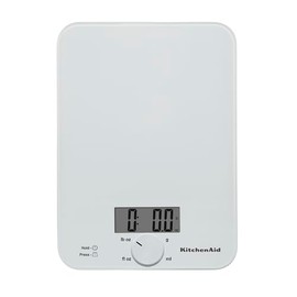 KitchenAid KQ914WH Glass Surface 11 Pound Capacity Digital Kitchen and Food Scale, Scale for Food Ounces and Grams, Dry and Liquid Ingredients, White