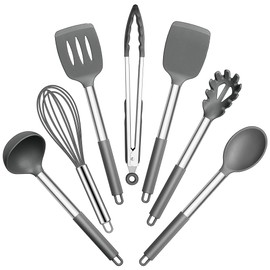 Joyfair Kitchen Utensil Set, 7-Piece Cooking Utensils Set, Grey Non-Stick Heat Resistant Spatula Cooking Utensils for Cooking/Baking/Flip, Easy to Clean & Dishwasher Safe