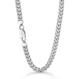Hip-Punk Solid 925 Sterling Silver Miami Cuban Link for Men & Woman Necklace Fashion 3/4/5/6 MM 18-30 inches Curb Chain Unisex Jewelry Gift (6MM18 inch)