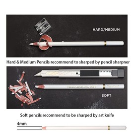 Sketching Highlight Pen, White Charcoal Pencil, White Pencil Set, Non-Toxic Drawing Pencils Tools for Fine Art Supplies, Soft/Medium/Hard, Pack of 3