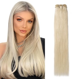 Elailite Real Hair Bundles, Hair Extensions, Sew-in Bundle Hair Extensions, Brazilian 100% Human Hair, 100 g, 25 cm, #60 Platinum Blonde